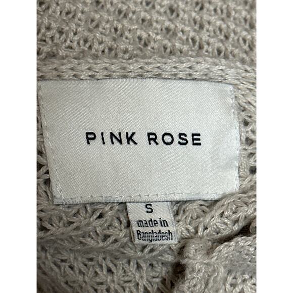 Pink Rose Women's Beige Long Sleeve V Neck Button Up Back Sweater Top Size S - Picture 3 of 4